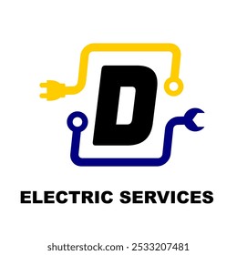 Letter D Electical Services Logo Design. Electric Brand Identity with blue and yellow theme colour vector. Modern logo for bussiness vector Ilustration