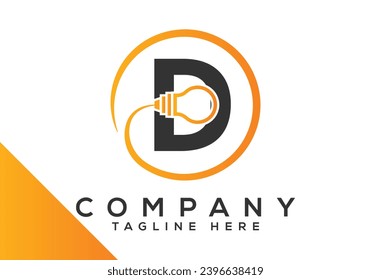 Buchstabe D elektrische Glühbirne Design Vektorvorlage. Logo-Symbole für Industrie und Technologie