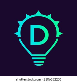 Letter D Electric Logo, Letter D With Light Bulb Vector Template. Eco Energy Power Electricity, Think Idea, Inspiration, Energy Recycle Concept