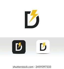 Letra D Electric Logo - Thunder, Lightning, Power, flash, voltaje, Recargo y electricidad logo idea de diseño - Alfabético o fuente logo para la letra D