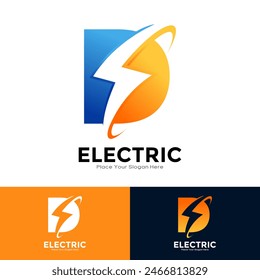 Letter D Electric Logo vector design. Suitable for initial Lightning Bolt,  corporate, technology, and poster illustration symbol