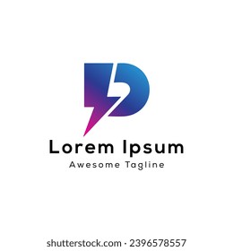 letra d con chispa eléctrica diseño inicial de logotipo creativo