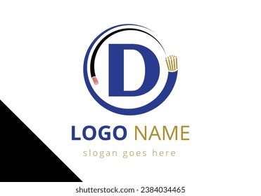 Letter D with electric wire, optical fiber cable Logo Design Vector Template.
