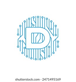 Letra D Con Logotipo De Circuito Electrónica 001