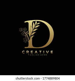 Letter D Elegant Gold  Beautiful Leaf Shape Logo Template