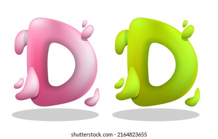 Letter D of English alphabet in bubble gum style. Learning alphabet for children in kindergarten. Realistic 3D vector isolated on white background