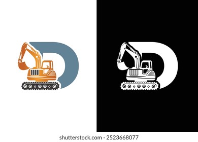 Buchstabe D Bagger Logo Template Vektor. Logo-Vektor für schwere Ausrüstung für Bauunternehmen.