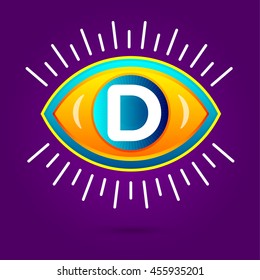 Letter D with eye icon. Vector eye care logo template.