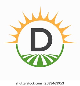 Letter D Farming and Agriculture Logo Design Vector Template