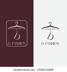 Letter D fashion logo, Hanging letter D vector Icon, boutique logo design. Initial capital D letter hanger icon
