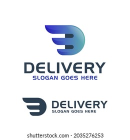 letter D fast delivery combined wings icon for logistic logo template