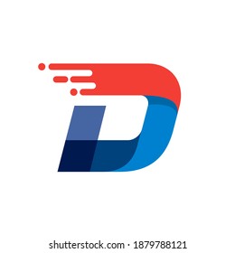 Letter D fast speed motion logo. Oblique font with red line for sportswear labels, delivery poster, racing identity, taxi cards etc.