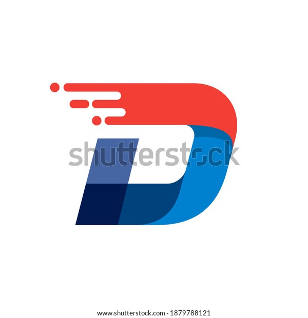 Letter D fast speed motion logo. Oblique font with\
red line for sportswear labels, delivery poster, racing identity,\
taxi cards etc.
