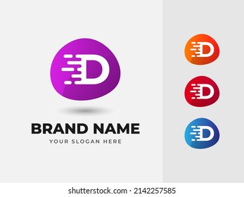 Tecnología de velocidad rápida de la letra D Resumen Diseño de logotipo de vectores coloridos