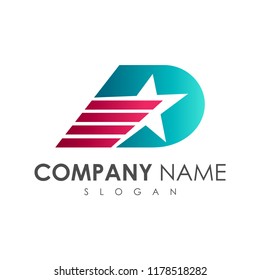 letter D with fast star, letter D logo template