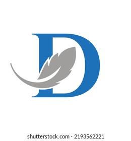 Letter D Feather Logo Design Combined With Bird Feather Wine For Attorney, Law Symbol