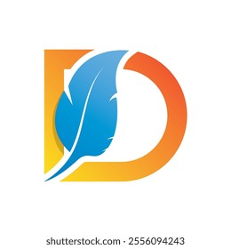 Letter D And Feather Vector Logo Design