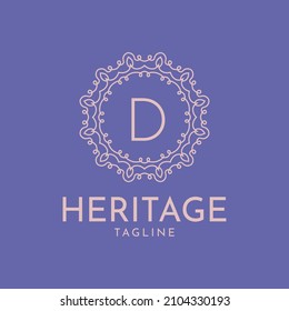 diseño de logotipo vectorial de lujo de marco de círculo femenino de letra D