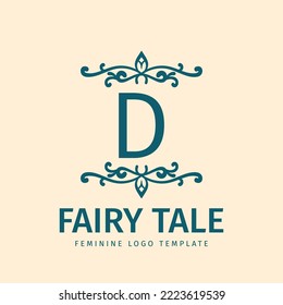 letter D feminine floral vector logo design