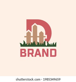 Letter D Fence Logo Design Vector Graphic Icon Emblem Illustration