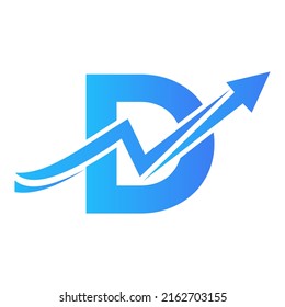 Letter D Financial Logo With Growth Arrow. Economy Logo Sign On Alphabet D Vector Template