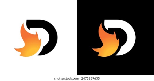 Letter D with fire flame logo symbol