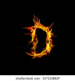 letter "D" fire or shades of horror, burning letters. Latin fonts from fire, collection of fonts. fire for creative business logos and GAME.