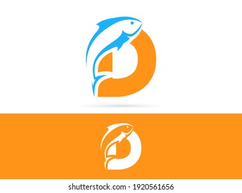 Letter D fish logo design. Vector combination of animals and letter