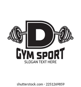 Letter D Fitness Gym logo design template, design for gym and fitness club, barbell icon