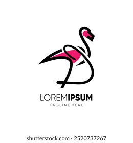 Letter D Flamingo Logo Design Vector Icon Graphic Emblem Symbol Illustration