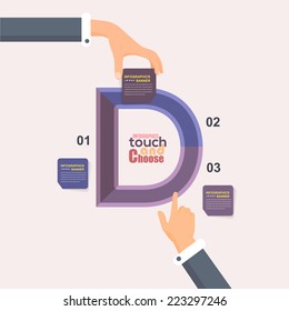 Letter D Flat Infographics Template and Web Elements - Business, Marketing Touch and Choose Concept Vector Design 
