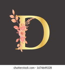 Letter D floral logo isolated. Alphabet vector image	