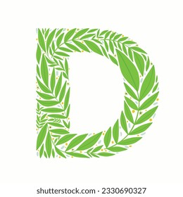 Letter D floral monogram hand drawn vector illustration