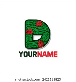 Letter D with floral ornament. Vector template for your application or corporate identity.