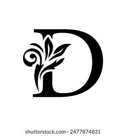 letter D flower alphabet. Beautiful capital letters 