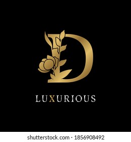 letter D flower leaves decoration for wedding, beauty care logo, personal branding identity, make up artist or any other royal brand and company. luxurious gold and silver color sample in dummy text