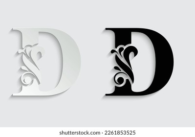 letter D. flower  letters. Vintage ornament initial Alphabet. Logo vector 
