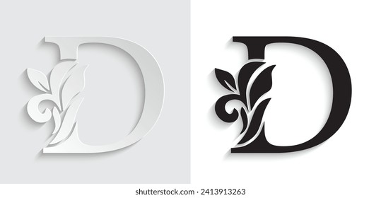 letter D flower letters. Vintage ornament initial Alphabet. Logo vector