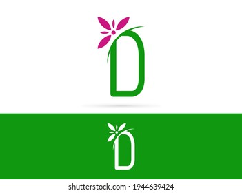 Diseño del logo de la flor de la letra D. Combinación vectorial de floral y letra