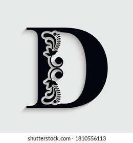 letter D flower  ornament. Vector logo. Monogram alphabet. Beautiful floral capital letters
