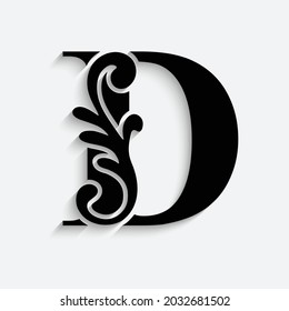 letter D flower  ornament. Vector logo. Monogram alphabet. Beautiful floral capital letters
