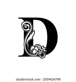 letter D flower  ornament. Vector logo. Monogram alphabet. Beautiful floral capital letters
