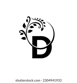 Ornamento floral de la letra D. Logo del vector. Imagen vectorial del logotipo D de letra inicial minimalista y moderna