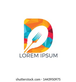 Letter D food logo vector illustration template. Spoon with letter D vector logo concept illustration.	