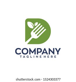 Letter D with Fork Food logo Design Template