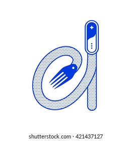 Letter D with fork in minimal outline design. Vector logo illustration for your application or restaurant