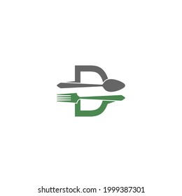 Buchstabe D mit Gabel- und Löffellogo-Symboldesign, Vektorgrafik 