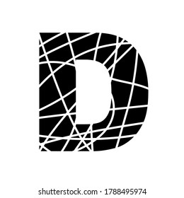 Letter D - fragmented mottled font - isolated, vector illustration