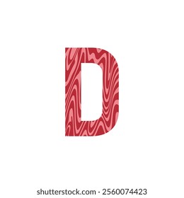 Letter D from fresh raw meat with marble. Vector latin meat alphabet.  Red tenderloin beef meat font for restaurants, butcher shop, farmers market.