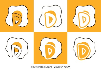 Letter D fried egg, sunny side up egg, omelette. This logo combines letters and fried egg. Suitable for egg shops, chicken farmers, street food and the like.